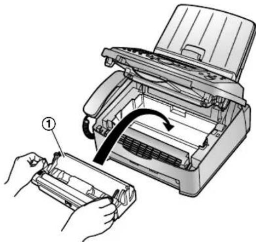 Illustration of a printer's internal structure showing paper feeding into a tray (no visible text or symbols).