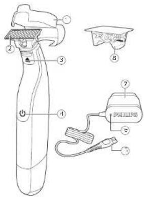 Technical diagram of a hairdryer with numbered parts and labeled parts