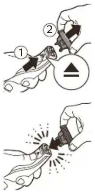 Diagram illustrating two-step steps of a tool application, showing step 1 and step 2 with directional arrows and a warning symbol.