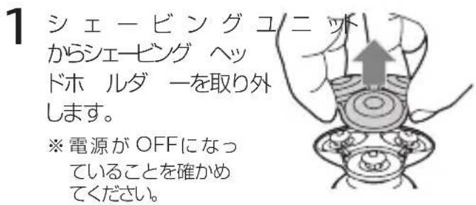 1 シェービングユニットからシェービングヘッドホルダーを取り外します。 ※ 電源がOFFになっていることを確かめてください。
