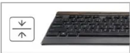 Close-up of a black keyboard with two directional arrows (down and up) on the left side, no text or symbols present.