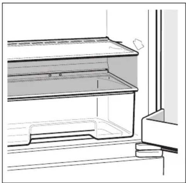 Line drawing of a refrigerator interior with no text or symbols