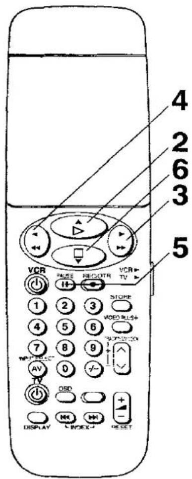 4 2 6 3 5 VCR PAGE RECOTR VCR TV 1 2 3 STORE VIDEO PLUS+ 4 5 6 7 8 9 AV 0 +/-- TV OSD DISPLAY INDEX RESET
