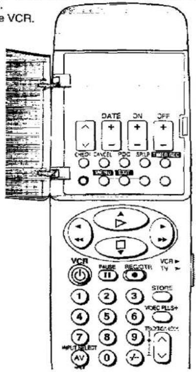 VCR. DATE ON OFF CHECK CANCEL PDC STRIP TIMER REC VCR PAUSE REGOTR VCR 1 2 3 STORE 4 5 6 VIDEO PLLS+ 7 8 9 TRADING INPUT SELECT AV 0 -