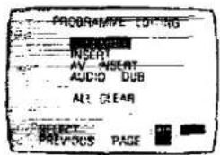 PROGRAMATE COATING INSERT AV INSERT AUDIO DUB ALL CLEAR SELECT PREVIOUS PAGE