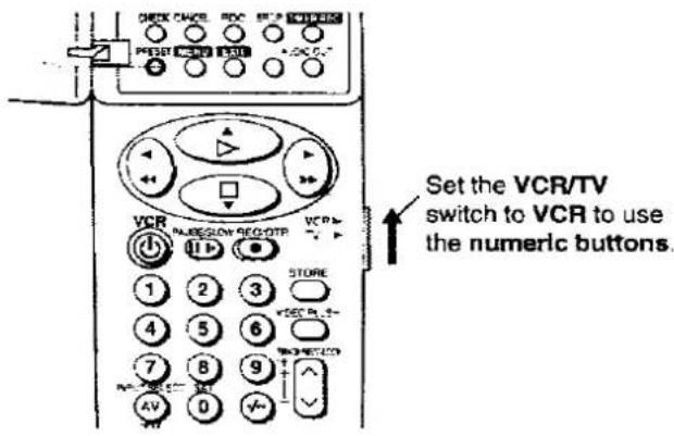 SET the VCR/TV switch to VCR to use the numeric buttons.