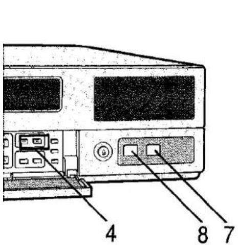 Diagram of a computer front panel with labeled ports and connectors, showing numbered parts 4, 7, and 8.