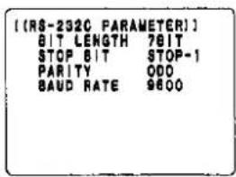 [(RS-232C PARAMETER)] BIT LENGTH 781T STOP BIT STOP-1 PARITY ODD BAUD RATE 9600