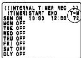 ((INTERNAL TIMER REC 1) (TIMER) START END T-M SUN ON 10:30 12:00 72 MON OFF TUE OFF WED OFF THU OFF FRI OFF SAT OFF DLY OFF