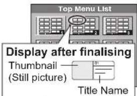 Top Menu List Display after finalising Thumbnail (Still picture) Title Name