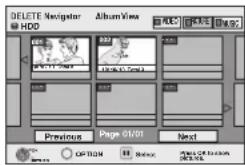 DELETE Navigator Album View HDD Previous Page 01/01 Next