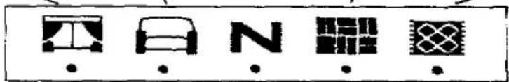Image displaying five distinct symbols or icons, each represented by a unique icon and a dot below it.