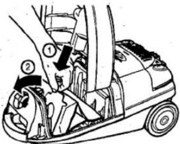 Technical diagram of a car's steering wheel assembly with numbered parts and directional arrows indicating components.