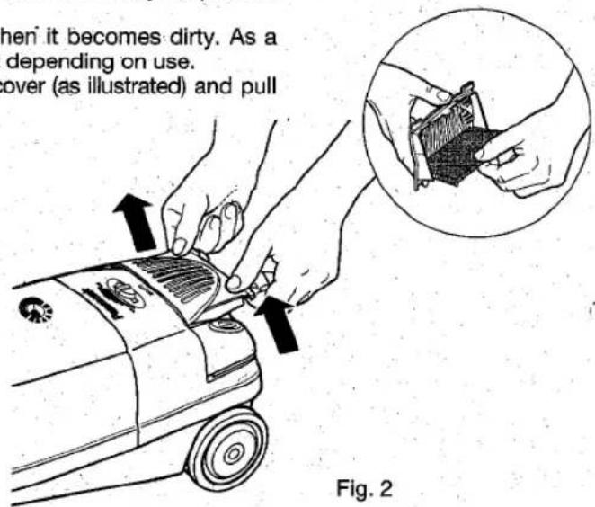 When it becomes dirty. As a depending on use. over (as illustrated) and pull Fig. 2