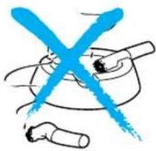 Hand-drawn sketch showing a crossed blue X symbol over a bowl and a small object, likely indicating a crossed-out or unbroken condition.