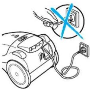 Diagram showing a vacuum cleaner connected to an electrical outlet, with a blue tool above indicating cleaning or anti-smoking.