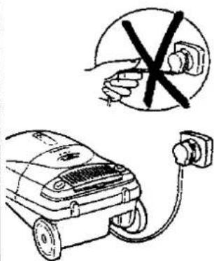 Diagram showing a hand holding a switch above a device with a crossed-out circle, and another connected to a plug.