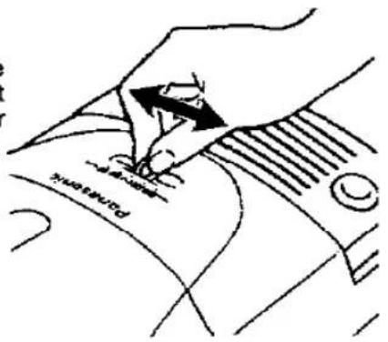 Hand-drawn sketch showing a hand writing on paper with Chinese characters and arrows, likely illustrating a procedure or signature.