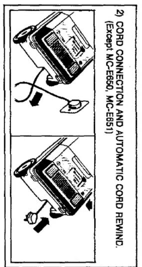 2) CORD CONNECTION AND AUTOMATIC CORD REWIN. (Except MC-EB60, MC-EB61)