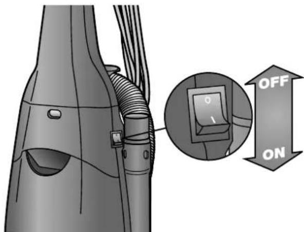 Diagram showing a device with labeled buttons for OFF and ON, highlighting a key switch mechanism.