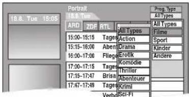 18.8. Tue 15:05 Portrait 19.8. Tue ARD ZDF RTL All Types Action Drama Erofik Komode Thriller Abantouer Krimi Verbd Sel-Fi Prog. Type All Types All Types 15:00-15:15 Tages Action Sport 15:15-16:00 Abent Drama Kinder 16:00-17:00 Fliege Erofik Andere 17:00-17:15 Tages Komode 17:15-17:47 Brisa Thriller…