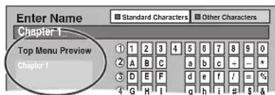 Enter Name Chapter 1 Top Menu Preview Chapter 1 Standard Characters Other Characters