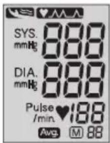 SYS. mmHg 888 DIA. mmHg 888 Pouls /min. 188 Moy. (M) 88