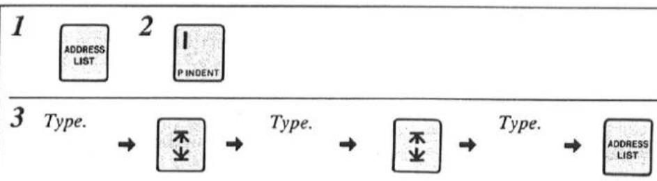 graph LR A["ADDRESS LIST"] --> B["PINDENT"] C["Type."] --> D["↑"] E["Type."] --> F["↓"] G["Type."] --> H["↑"] I["Type."] --> J["↓"] K["ADDRESS LIST"] --> L["→"]