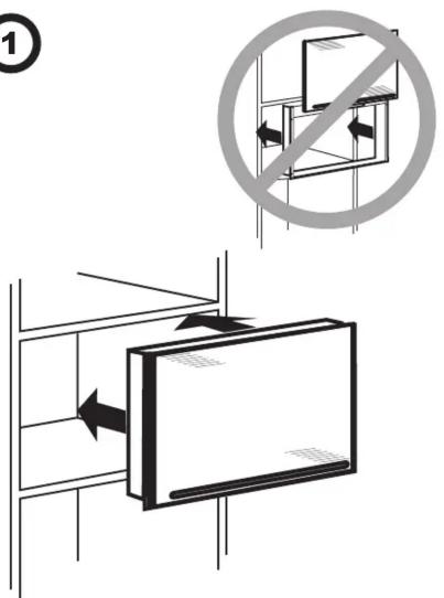 Schéma illustrant un symbole de danger mécanique ou électrique avec des flèches directionnelles et une vue agrandie d'un appareil sans texte ni étiquettes visibles.