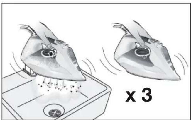 Illustration of two steam iron machines on a platform, one emitting powder and the other emitting smoke (no text or symbols)