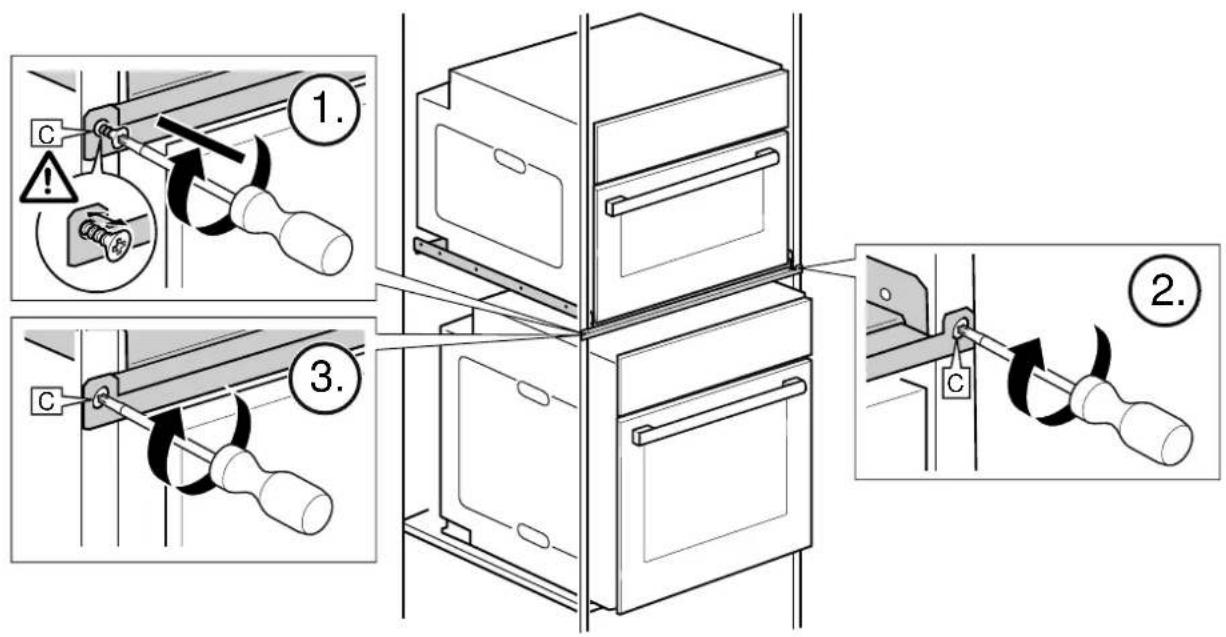 Schéma illustrant trois étapes d'un système de verrouillage de porte avec des composants étiquetés et des indicateurs d'avertissement