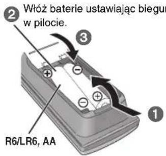 Włóż baterie ustawiając bieguny w pilocie. R6/LR6, AA