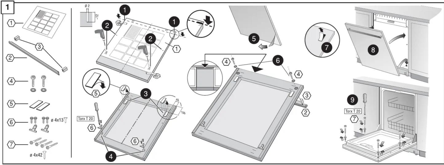 Exploded view diagram of a solar panel assembly with numbered components and labeled parts