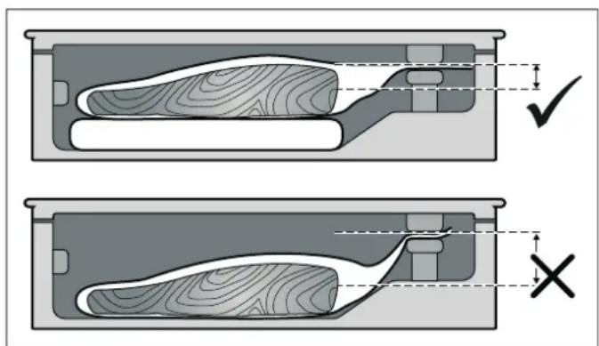 Technical diagram showing two cross-sectional views of a mechanical component with labeled parts and directional indicators.