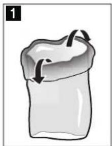 Simple line drawing of a bag with arrows indicating direction (no text or symbols)