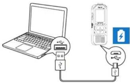 Diagram showing a laptop connected to a mobile phone and a battery, with USB icons and connection points.