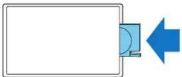 Simple diagram showing a computer monitor with a blue arrow pointing left (no text or symbols)