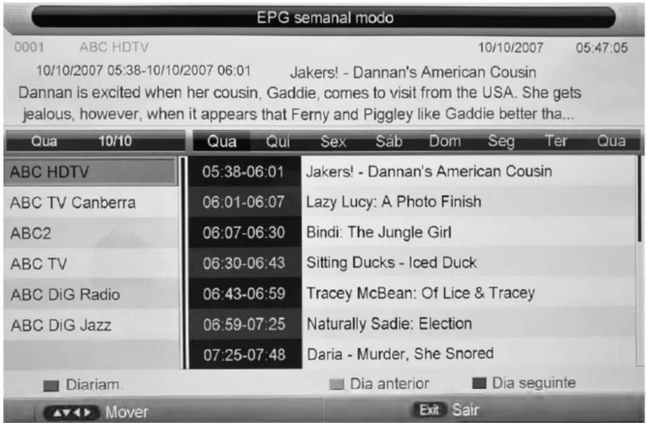 EPG semanal modo 0001 ABC HDTV 10/10/2007 05:47:05 10/10/2007 05:38-10/10/2007 06:01 Jakers! - Dannan's American Cousin Dannan is excited when her cousin, Gaddie, comes to visit from the USA. She gets jealous, however, when it appears that Ferny and Piggley like Gaddie better tha... Qua 10/10 Qua Qui Sex Sáb Dom Seg Ter Qua ABC HDTV 05:38-06:01 Jakers! - Dannan's American Cousin ABC TV Canberra 06:01-06:07 Lazy Lucy: A Photo Finish ABC2 06:07-06:30 Bindi: The Jungle Girl ABC TV 06:30-06:43 Sitting Ducks - Iced Duck ABC DiG Radio 06:43-06:59 Tracey McBean: Of Lice & Tracey ABC DiG Jazz 06:59-07:25 Naturally Sadie: Election 07:25-07:48 Daria - Murder, She Snored Diariam. Dia anterior Dia seguinte Mover Exit Sair