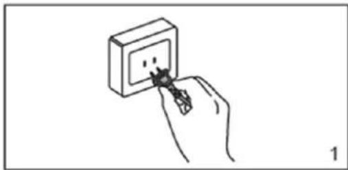 Hand inserting a plug into an electrical outlet (no text or symbols visible)