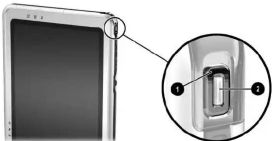 Diagram showing a device with a zipper and its internal component, labeled with parts 1 and 2.