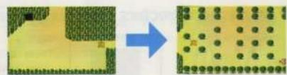 Two-panel image showing a green patterned area on the left and a grid-patterned area on the right, both with a blue arrow pointing to the right (no text or symbols)