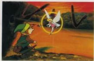 Animated character crouching on a rocky surface with a flying fairy in the sky (no text or symbols)