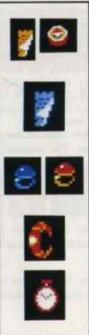 Vertical arrangement of eight black-and-white square icons with various colorful and styled designs (no text or symbols)
