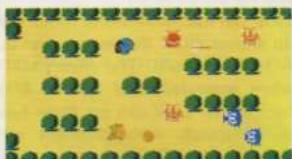Scanned image of a game board with Chinese characters and surrounding trees, likely a game or simulation sheet.