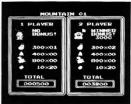 MOUNTAIN 01 1 PLAYER NO BONUS! 300×01 400×00 800×00 10×20 TOTAL 000500 2 PLAYER MINNER BONUS! 3000 300×02 400×00 800×00 10×20 TOTAL 003800