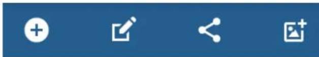 Screenshot of a software toolbar with four icons: add, edit, share, and print