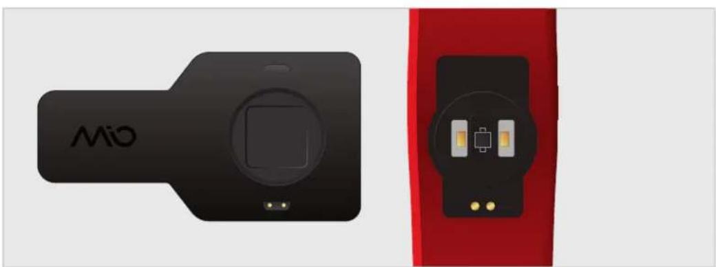 Two black and red electronic devices with visible ports and buttons, one labeled 'Mio' (no text or symbols on the device body)