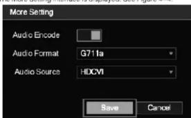 More Setting Audio Encode Audio Format G711a Audio Source HDCVI Save Cancel