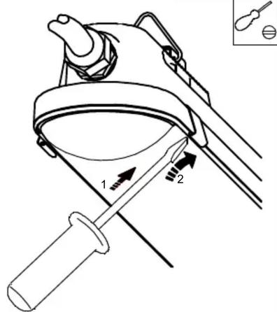Technical diagram showing a mechanical device with labeled parts and directional arrows indicating motion or force.