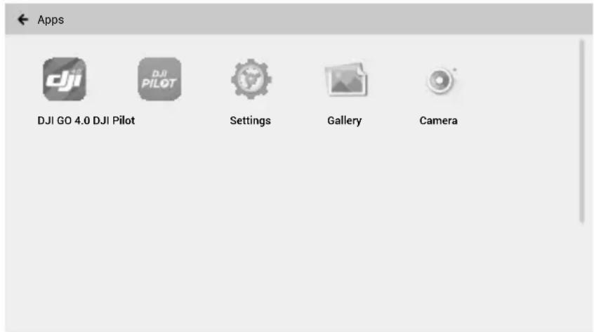 Apps: DJI GO 4.0, DJI Pilot, Settings, Gallery, Camera